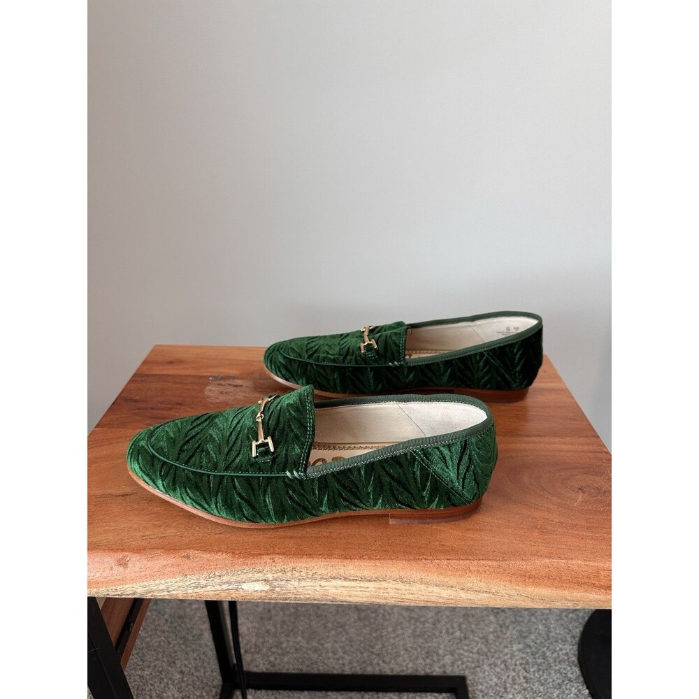 Sam Edelman Loraine Green Crushed Velvet Horsebit Loafers Shoes 7 Academia - Picture 5 of 7